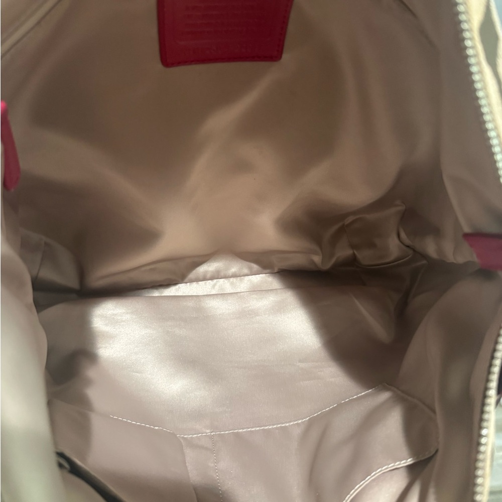 Coach Poppy Brown and Fuchsia Canvas Tote - Picture 10 of 13